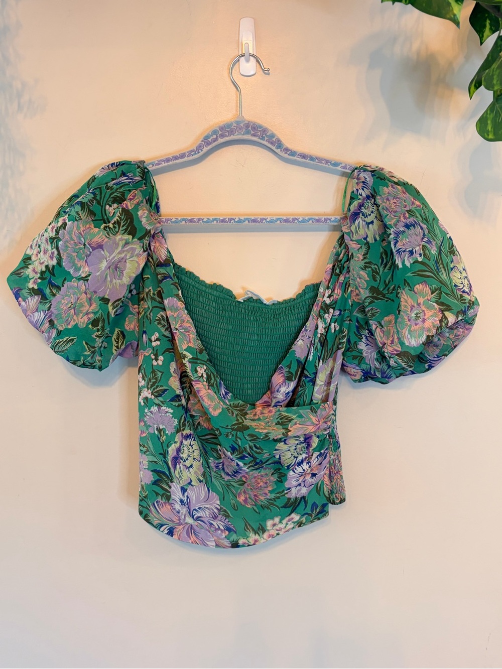 NWOT Floral Chiffon Puff Sleeve Wrap Top - Picture 3 of 7